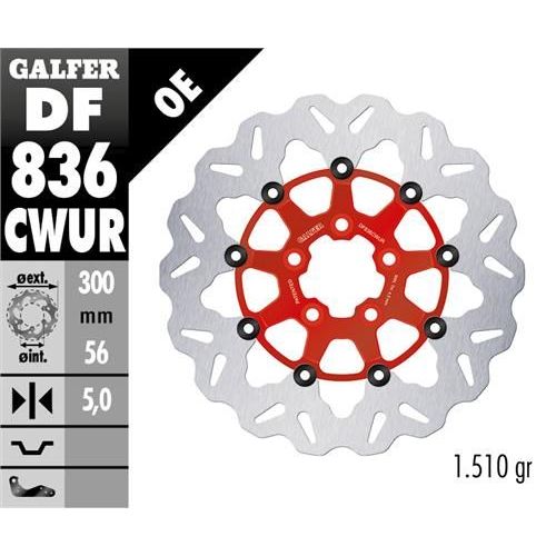 DISQUE GALFER WAVE FLOTTANT ROUTE FRETTE ROUGE HARLEY 300X5MM